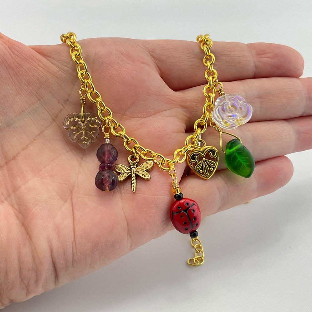 Host Pick!! ladybug and Flowers Multi Charm Necklace; Dragonfly, Heart, Leaves - Picture 4 of 6
